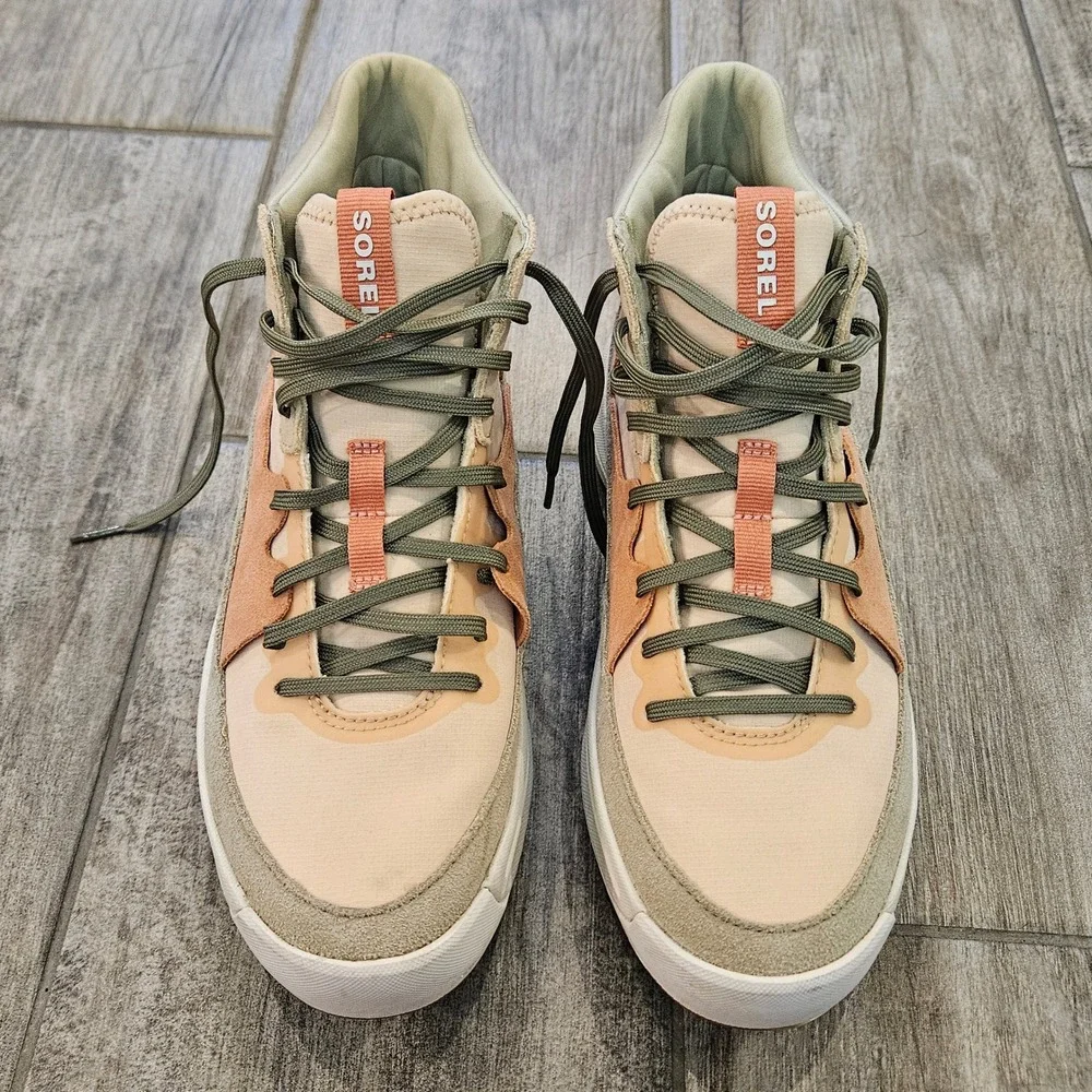 Sorel Kinetic Breakthru Day Lace Sneakers Womens 8 Peach Sage Mid Top Trainers